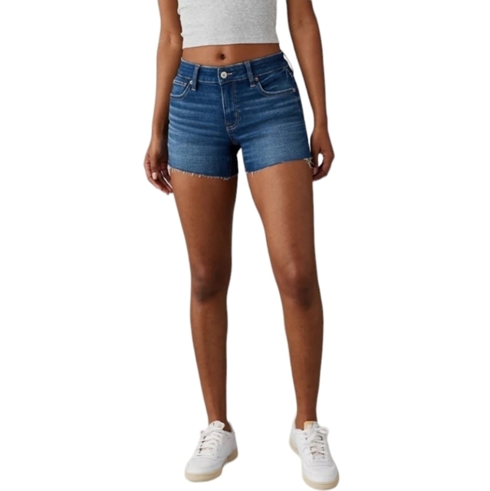 American Eagle Next Level‎ Denim Midi Faded Super Stretch Cutoff Shorts Size 6